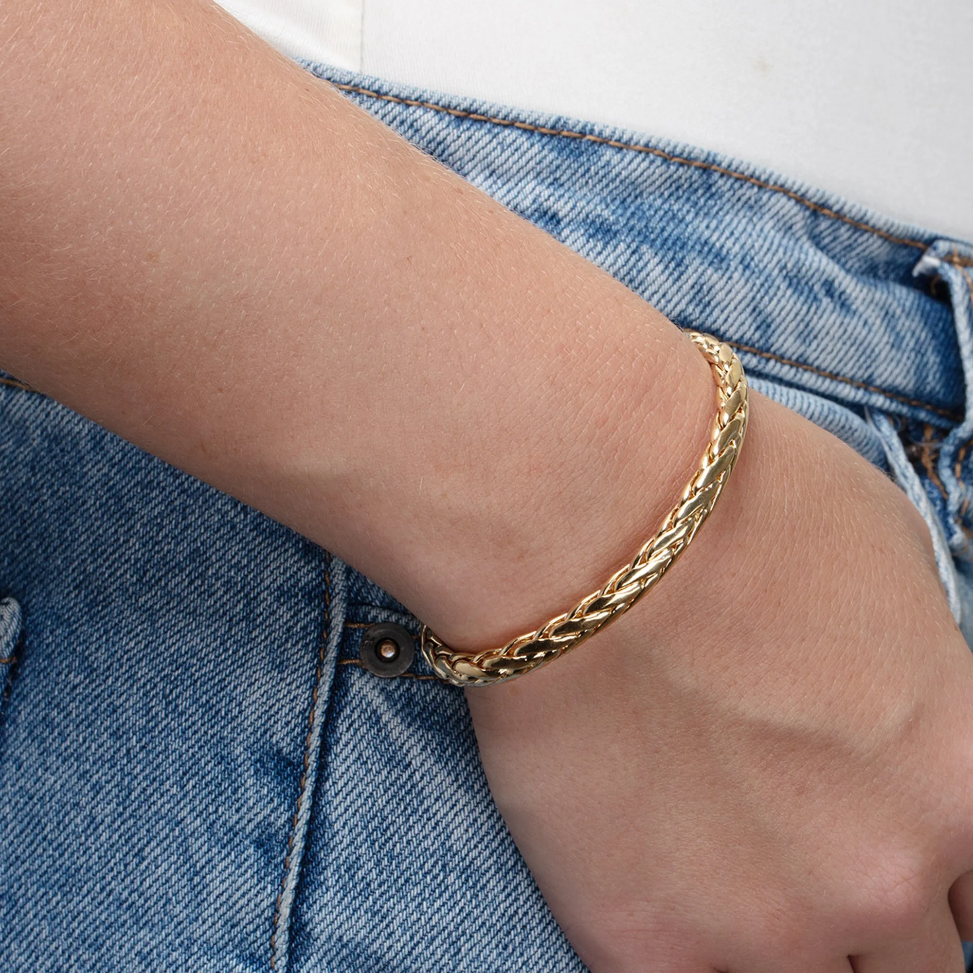 14K Gold Half Round 6mm Woven Chain Bracelet