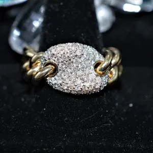 14K Two Tone Gold Flexible Link Pave' Set Diamond Ring