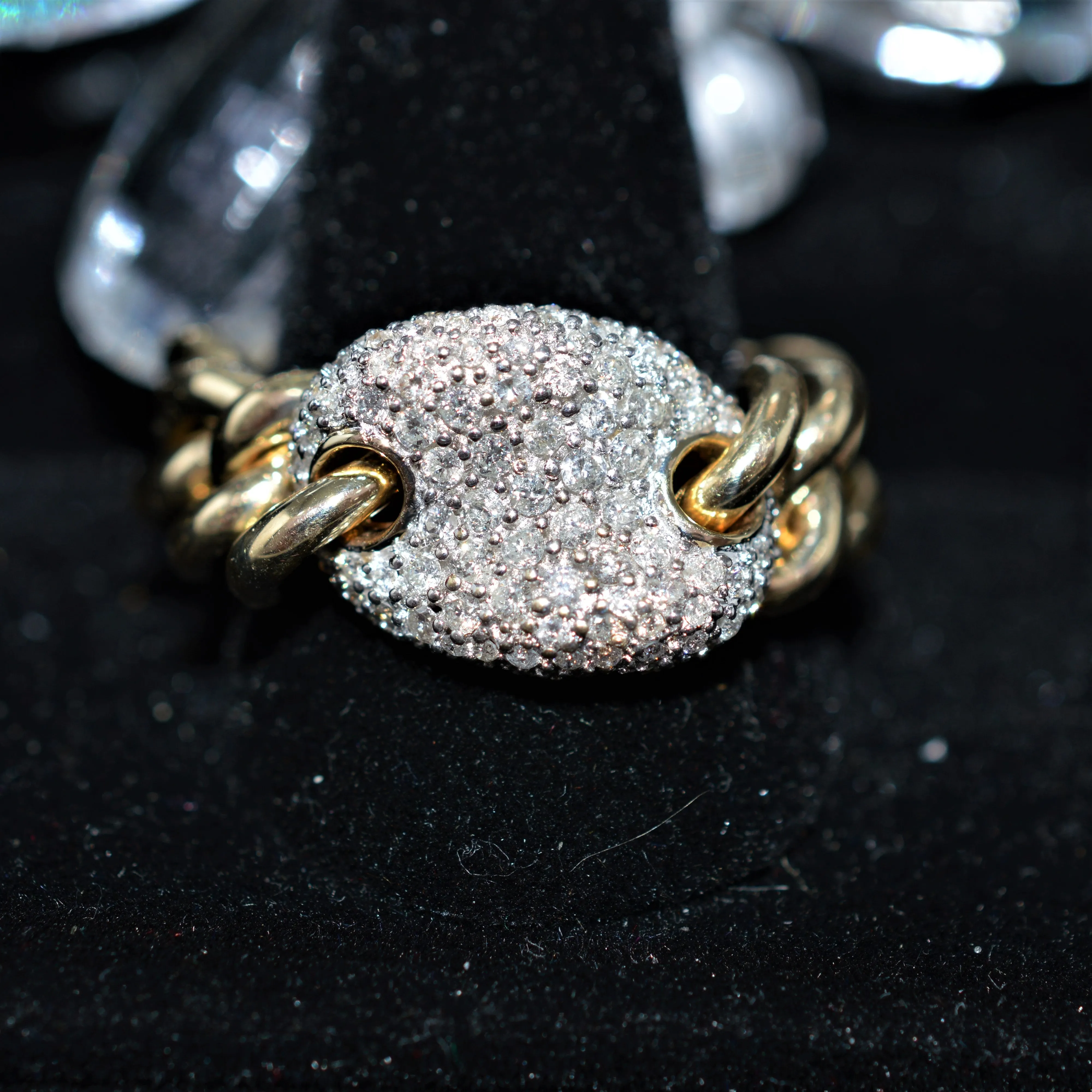 14K Two Tone Gold Flexible Link Pave' Set Diamond Ring