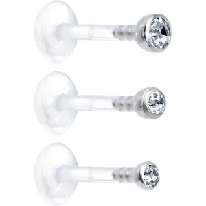 16 Gauge 5/16 Clear Gem Bioplast Triple Forward Helix Barbell 3 Pack Set