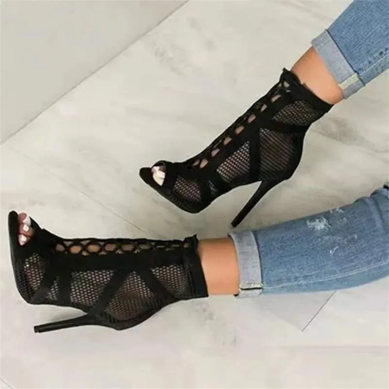 Amara - Lace-Up Mesh Stiletto Sandals