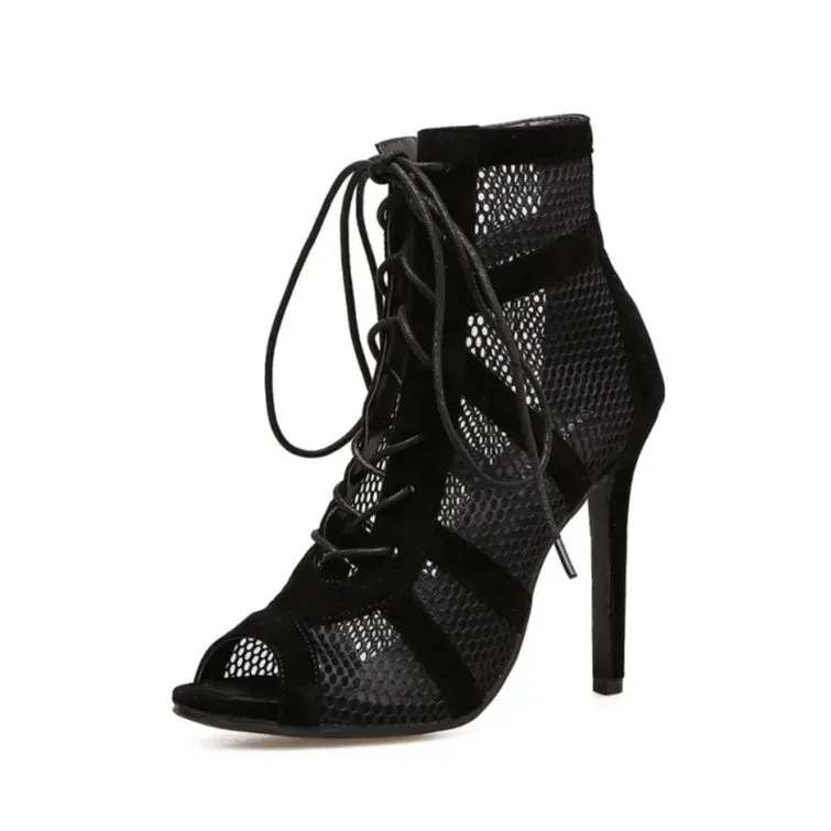 Amara - Lace-Up Mesh Stiletto Sandals