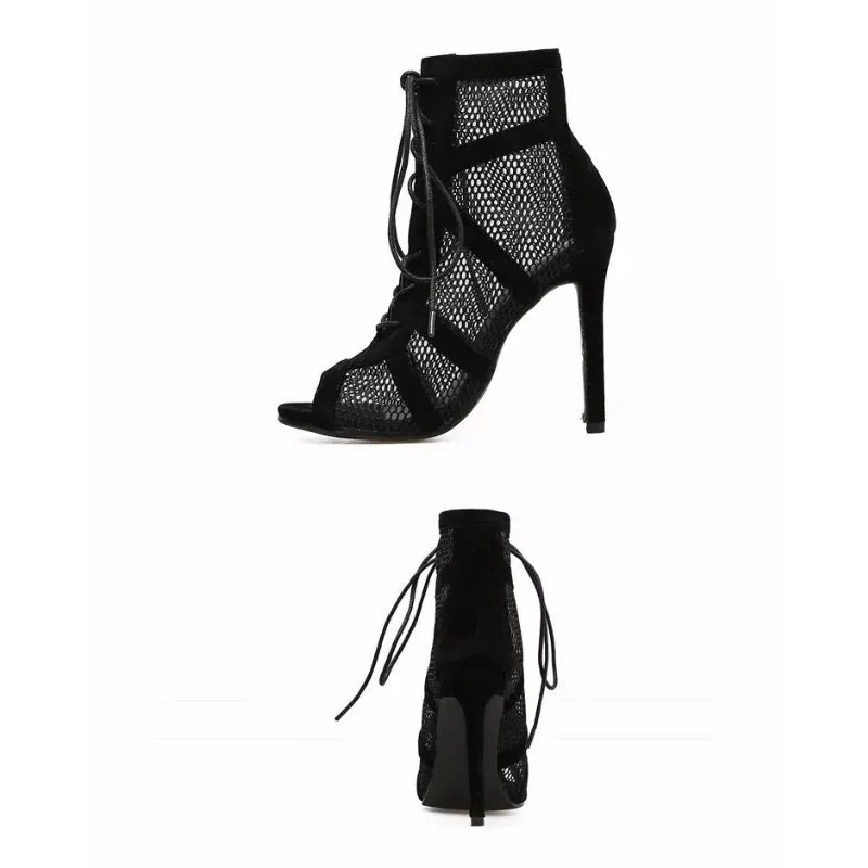Amara - Lace-Up Mesh Stiletto Sandals