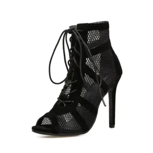Amara - Lace-Up Mesh Stiletto Sandals