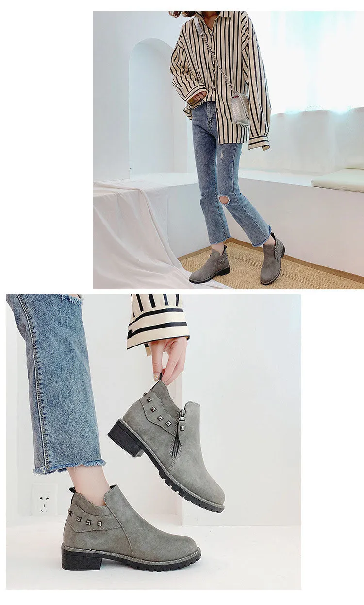 Autumn and Winter Boots Women's Thick with Martin Bare Boots Female Students Side Zipper Rivets