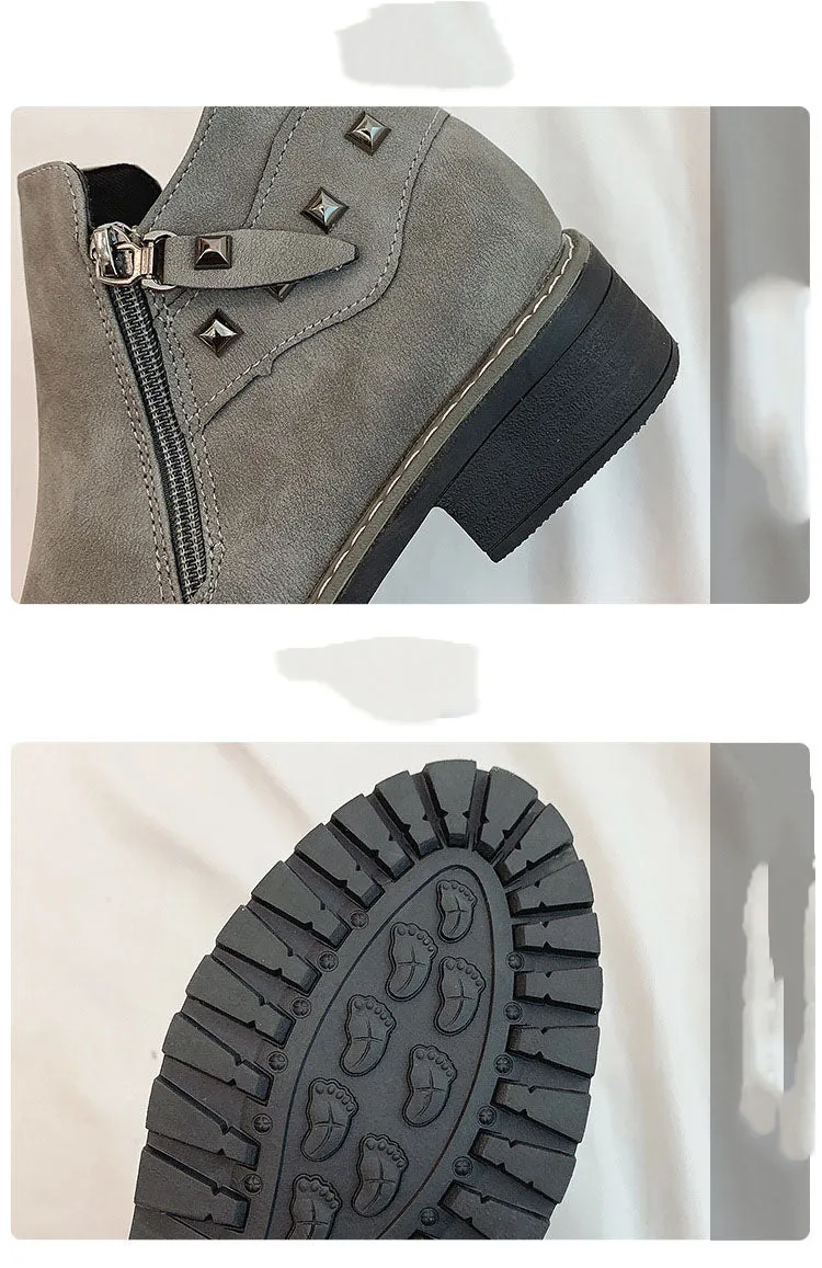 Autumn and Winter Boots Women's Thick with Martin Bare Boots Female Students Side Zipper Rivets