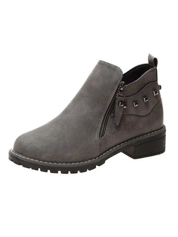 Autumn and Winter Boots Women's Thick with Martin Bare Boots Female Students Side Zipper Rivets