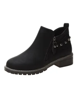 Autumn and Winter Boots Women's Thick with Martin Bare Boots Female Students Side Zipper Rivets