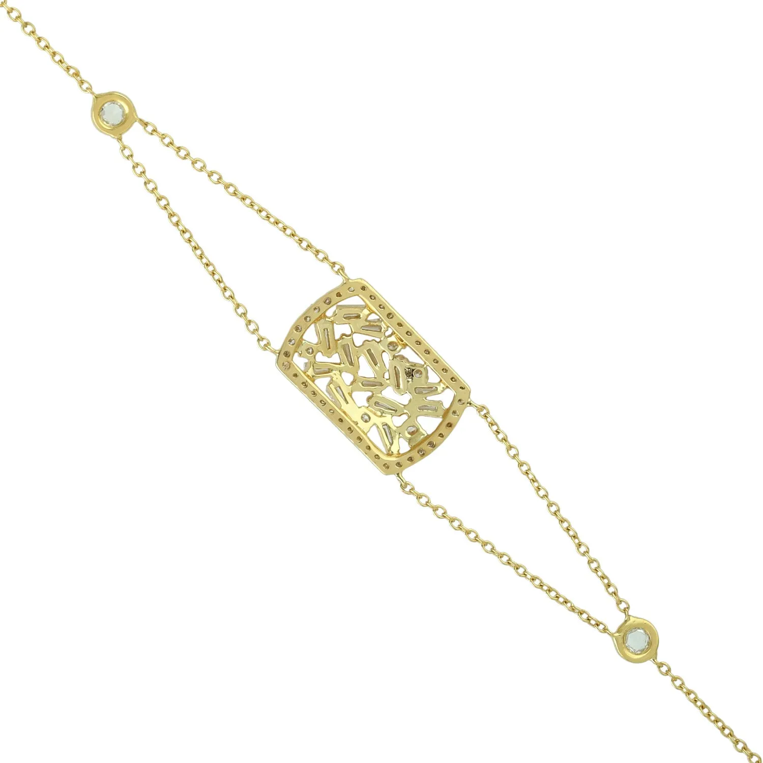 Baguette Cut Diamond Designer Fixed And Flexible Bracelet In Yellow Gold