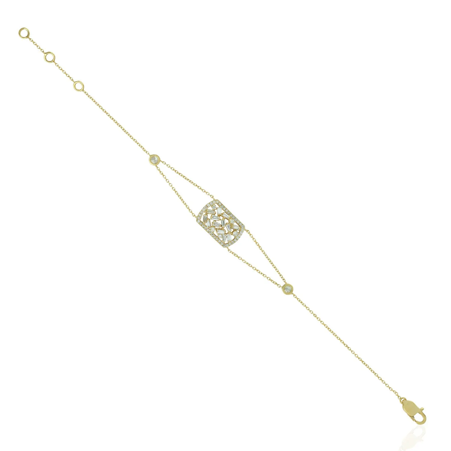 Baguette Cut Diamond Designer Fixed And Flexible Bracelet In Yellow Gold