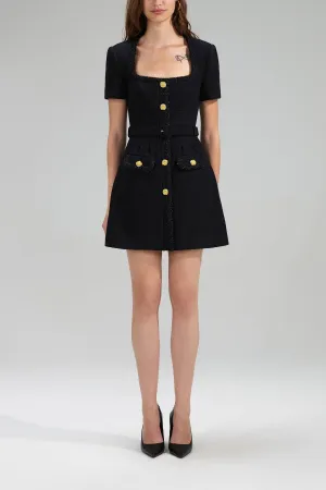 Black Textured Woven Mini Dress