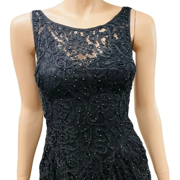 Carmen Marc Valvo Vintage Mini Black Dress Size 4 Lace Embroidered with sequins