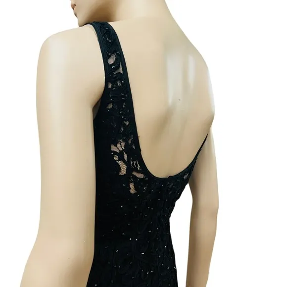 Carmen Marc Valvo Vintage Mini Black Dress Size 4 Lace Embroidered with sequins