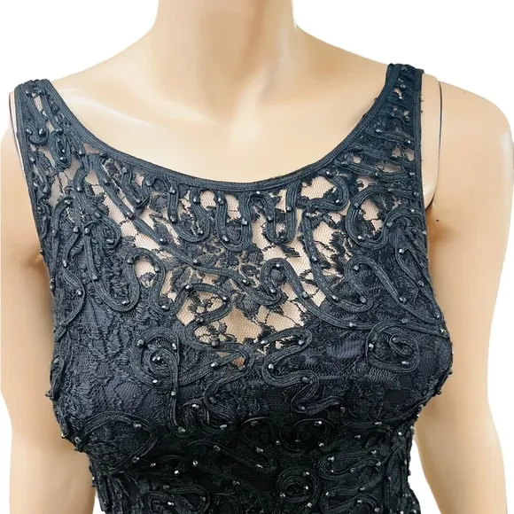 Carmen Marc Valvo Vintage Mini Black Dress Size 4 Lace Embroidered with sequins