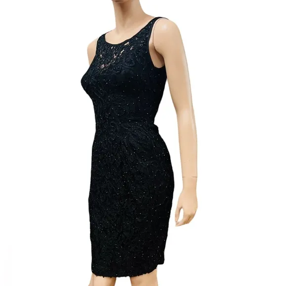 Carmen Marc Valvo Vintage Mini Black Dress Size 4 Lace Embroidered with sequins