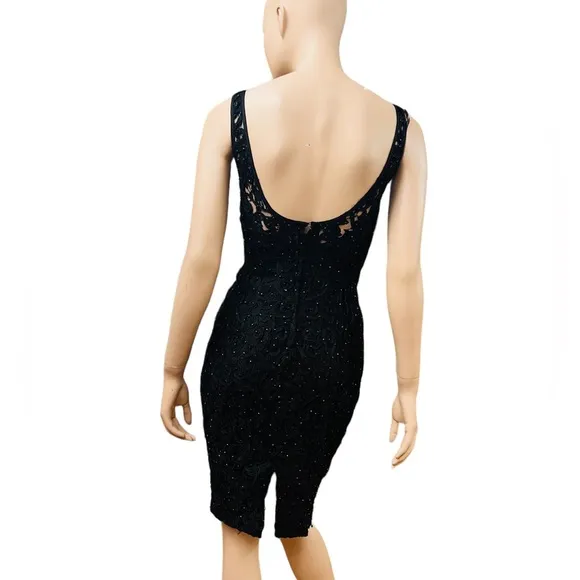 Carmen Marc Valvo Vintage Mini Black Dress Size 4 Lace Embroidered with sequins
