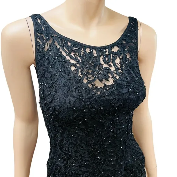 Carmen Marc Valvo Vintage Mini Black Dress Size 4 Lace Embroidered with sequins