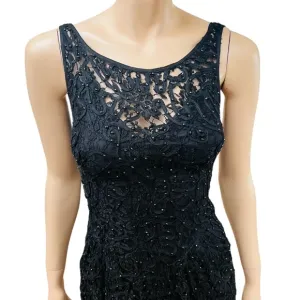 Carmen Marc Valvo Vintage Mini Black Dress Size 4 Lace Embroidered with sequins