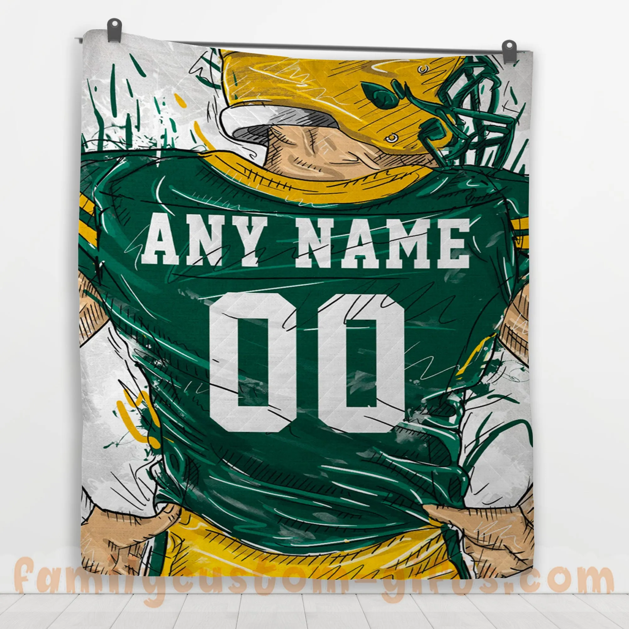 Custom Premium Quilt Blanket Green Bay Jersey American Football Personalized Quilt Gifts for Her & Him