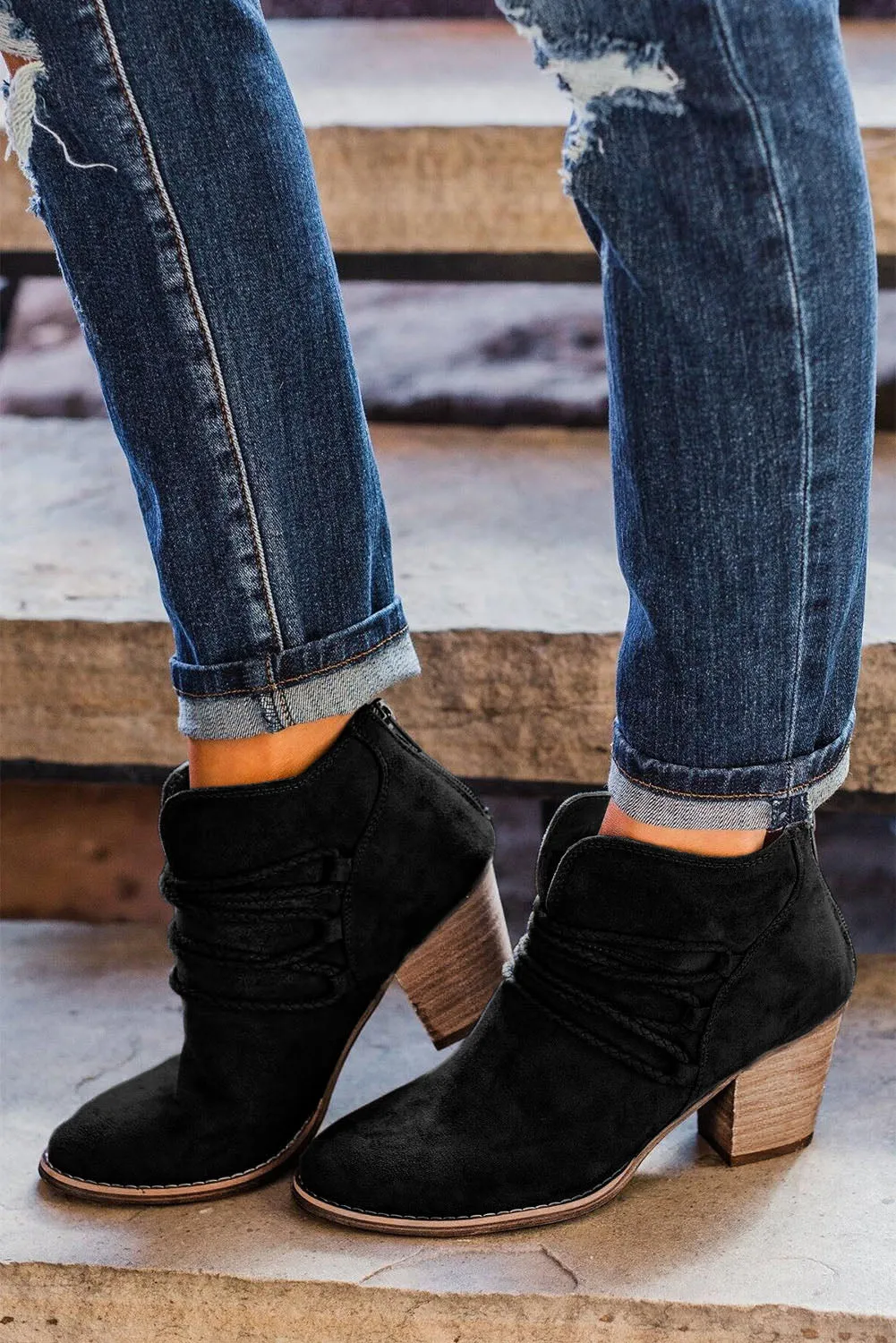 Dark Grey Criss Cross Slip-on Point Toe Heeled Boots