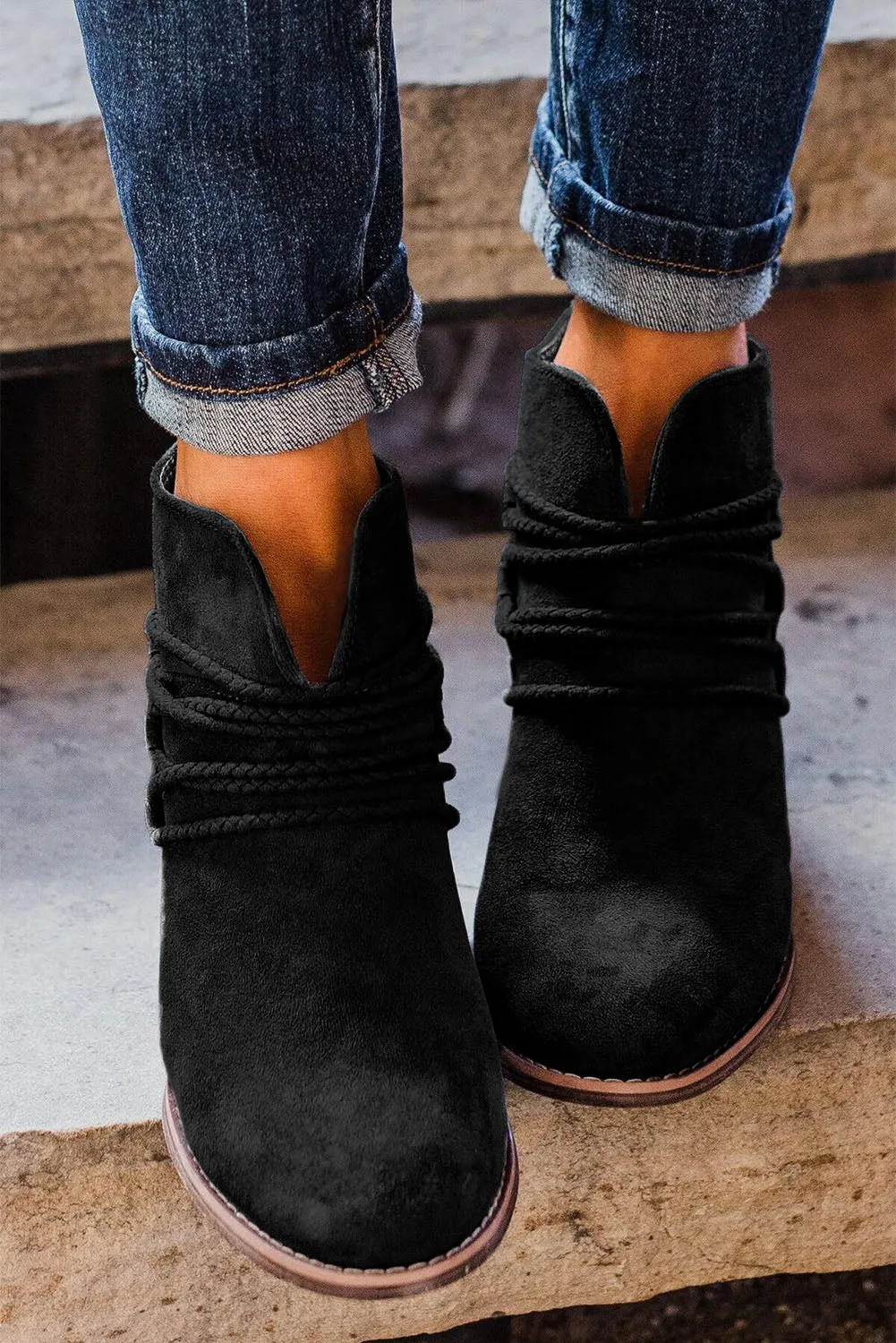 Dark Grey Criss Cross Slip-on Point Toe Heeled Boots