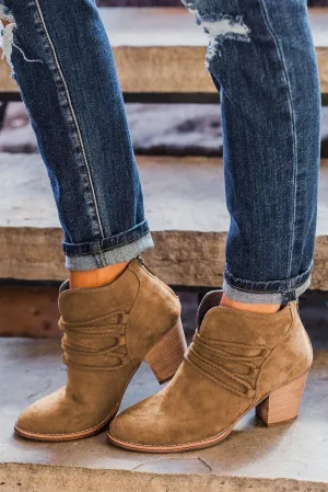 Dark Grey Criss Cross Slip-on Point Toe Heeled Boots