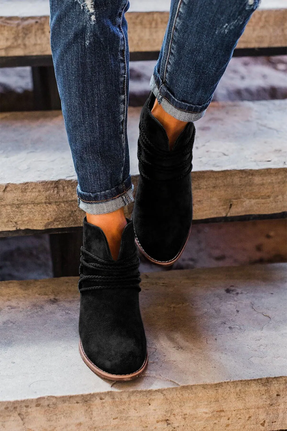 Dark Grey Criss Cross Slip-on Point Toe Heeled Boots