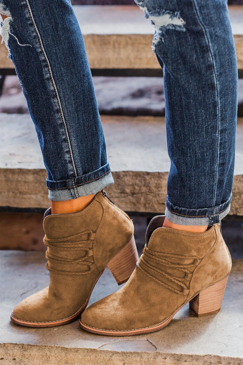 Dark Grey Criss Cross Slip-on Point Toe Heeled Boots