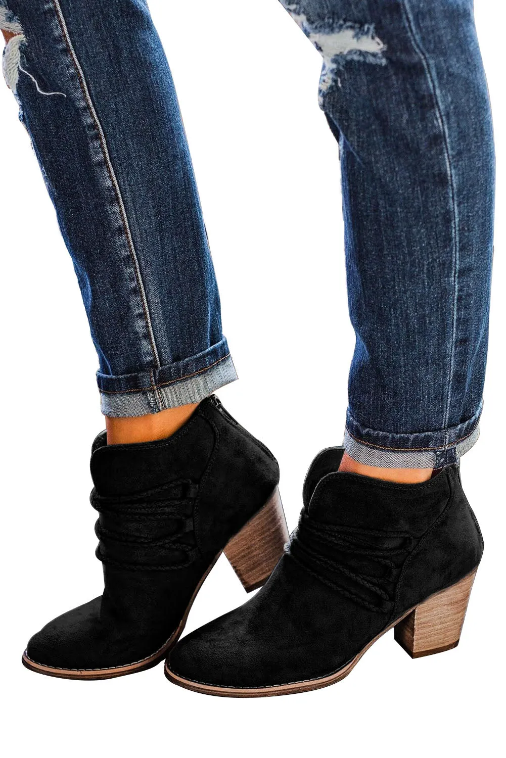Dark Grey Criss Cross Slip-on Point Toe Heeled Boots