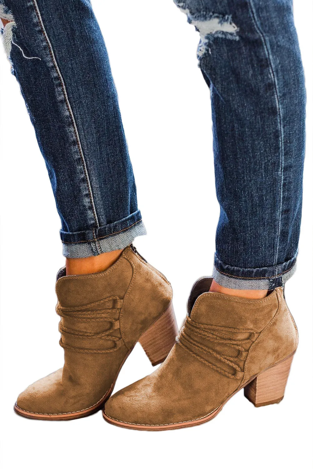 Dark Grey Criss Cross Slip-on Point Toe Heeled Boots