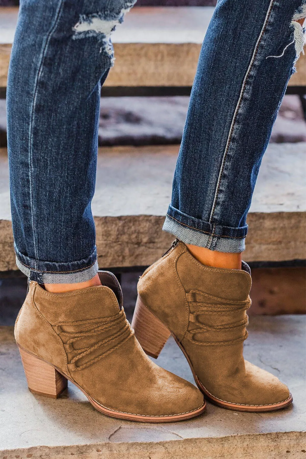 Dark Grey Criss Cross Slip-on Point Toe Heeled Boots