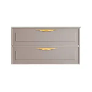 Deville 2 Drawers Bathroom Vanity with Solid Surface Matte Grey without Faucet Hole - Wall Mount - 36" Mdf/Matt Warm Grey/Brushed Gold