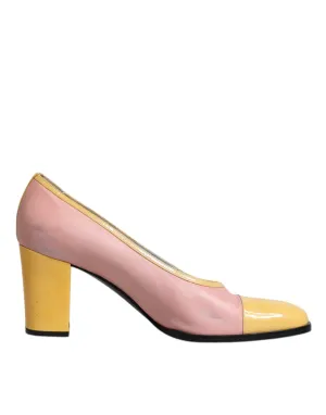 Dolce&Gabbana Women Pink Yellow Pumps Leather Square Toe Block Heel Shoes EUR 39
