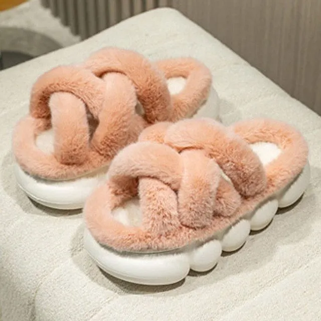 Faux Fur Thick Bottom Slippers Fluffy Warm Plush Slides