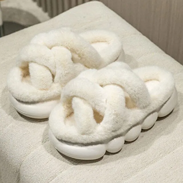 Faux Fur Thick Bottom Slippers Fluffy Warm Plush Slides