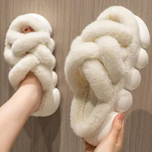 Faux Fur Thick Bottom Slippers Fluffy Warm Plush Slides