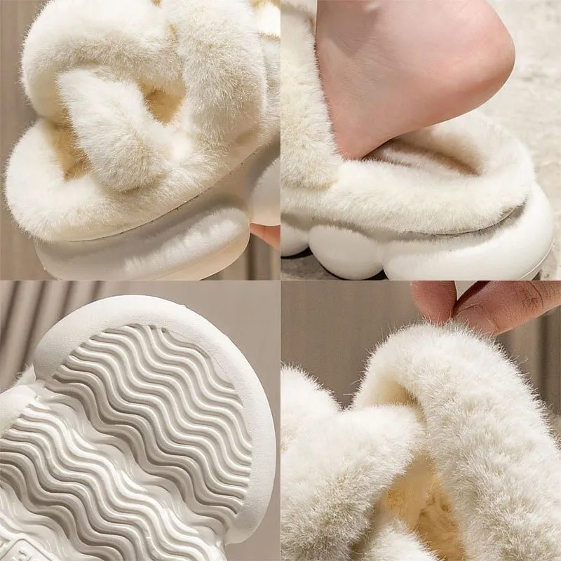 Faux Fur Thick Bottom Slippers Fluffy Warm Plush Slides