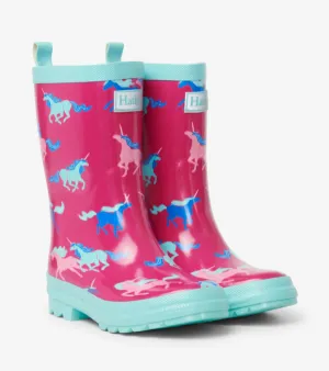 Frolicking Unicorns Shiny Rainboots