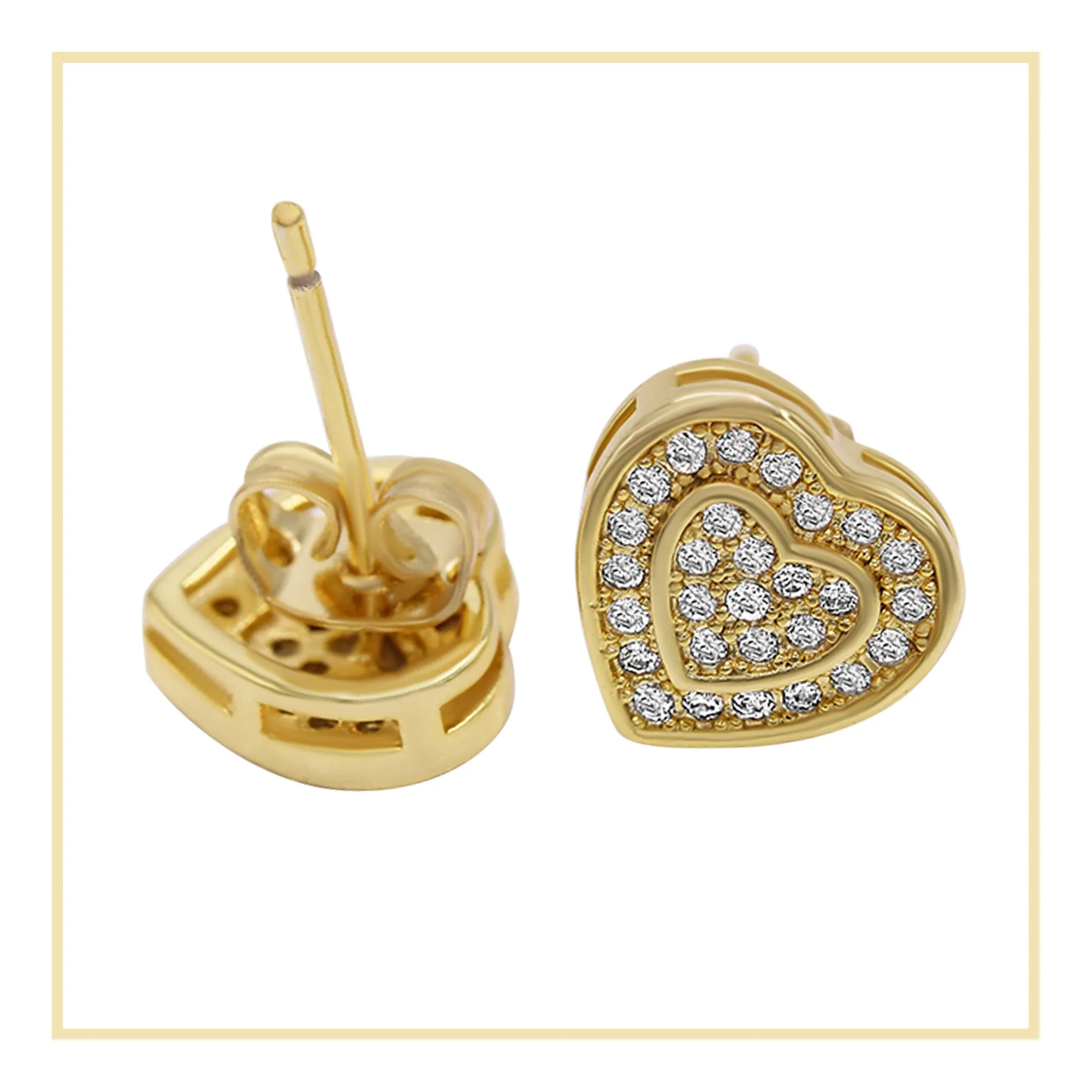 Heart 9 Cubic Zirconia Earrings 14K Gold Filled Hip Hop Studs Jewelry Women