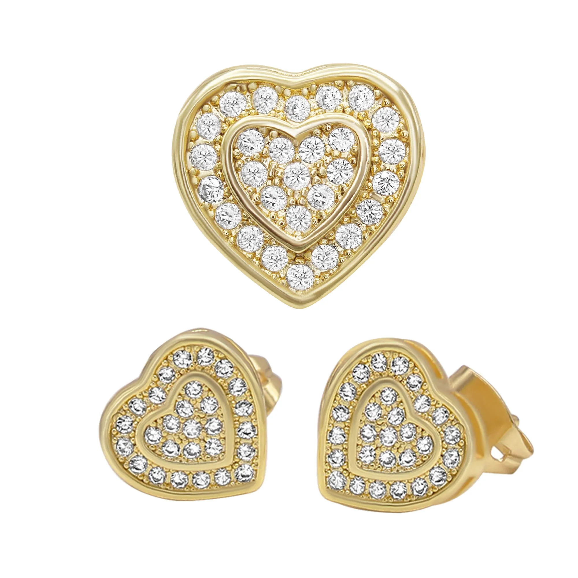 Heart 9 Cubic Zirconia Earrings 14K Gold Filled Hip Hop Studs Jewelry Women