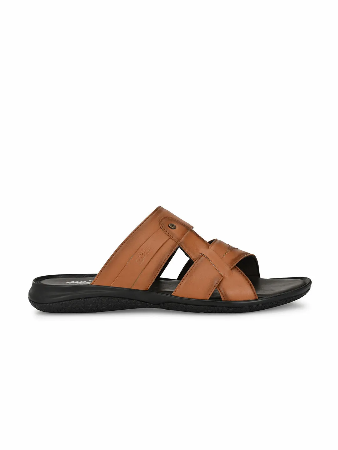 Hitz Men's Tan Leather Open Toe Slippers