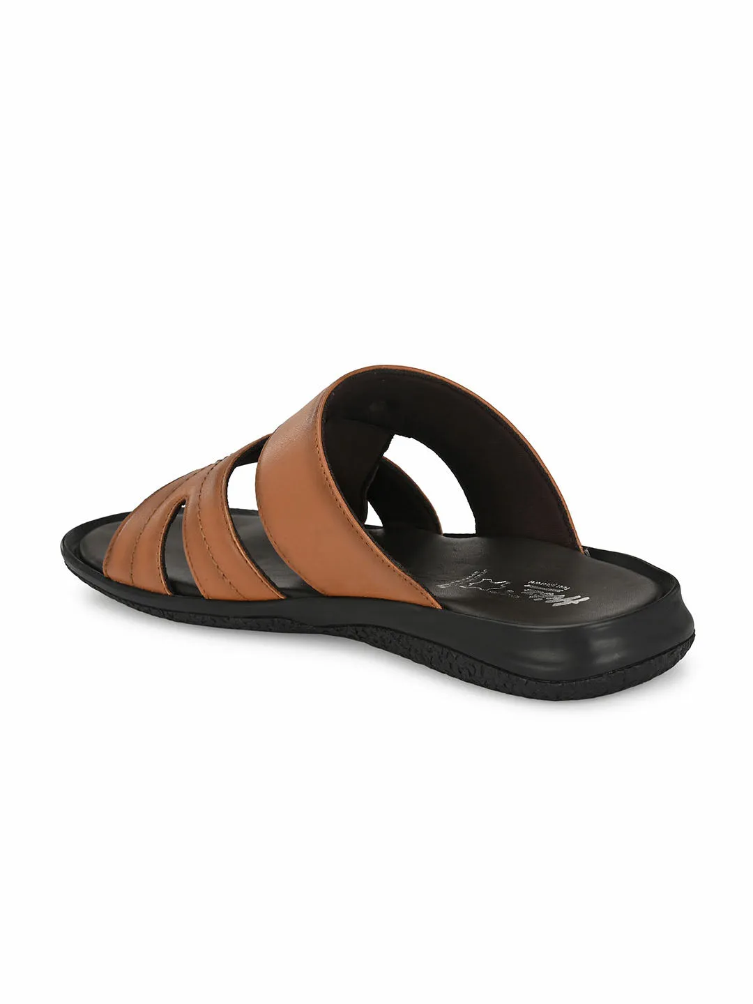 Hitz Men's Tan Leather Open Toe Slippers