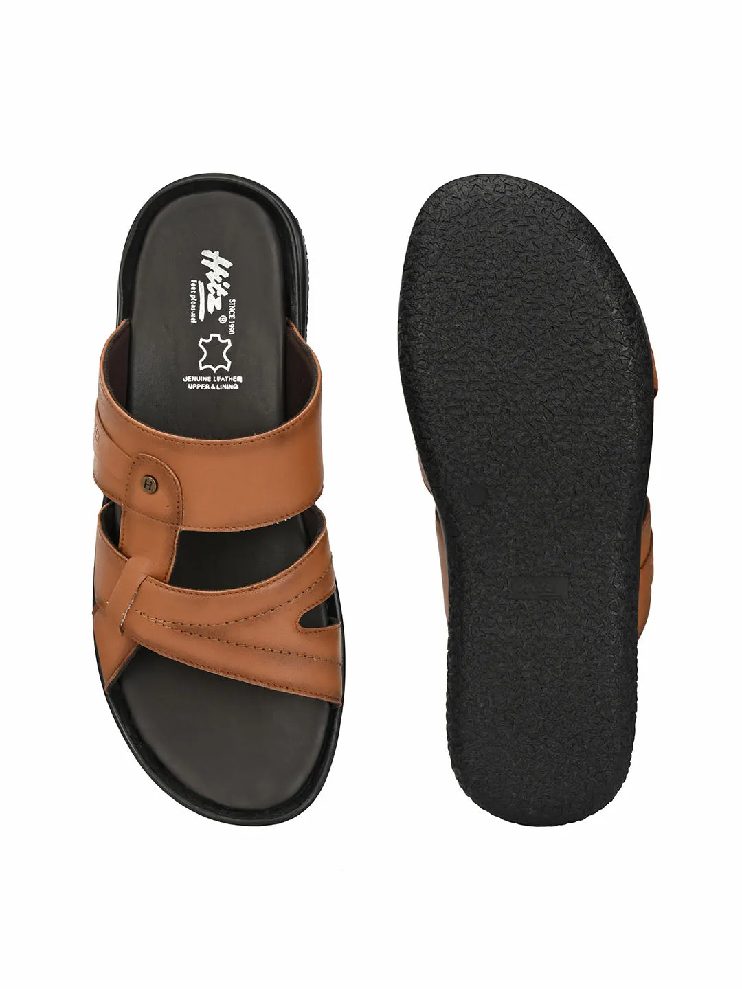 Hitz Men's Tan Leather Open Toe Slippers