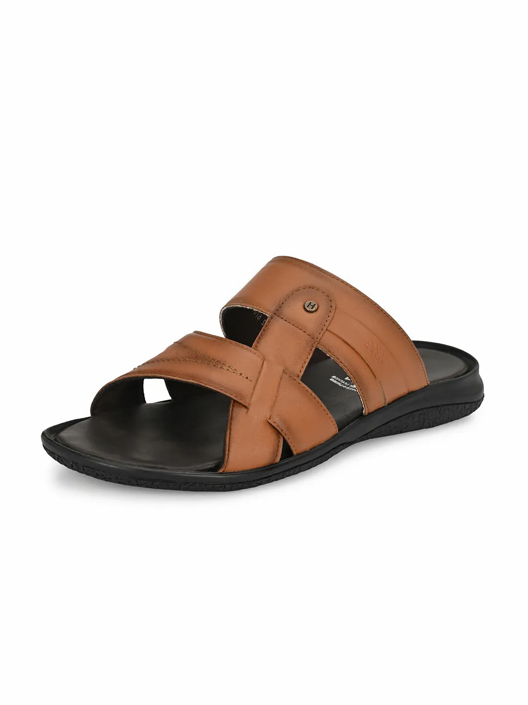 Hitz Men's Tan Leather Open Toe Slippers