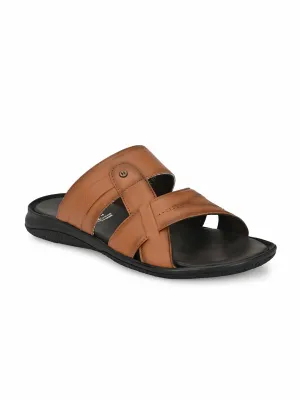 Hitz Men's Tan Leather Open Toe Slippers