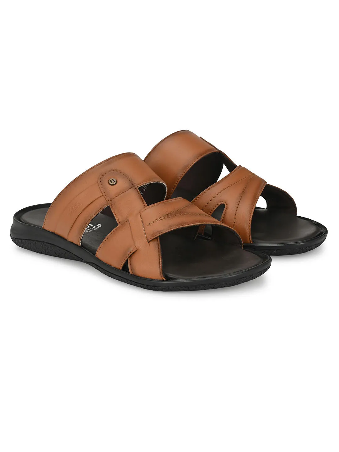 Hitz Men's Tan Leather Open Toe Slippers
