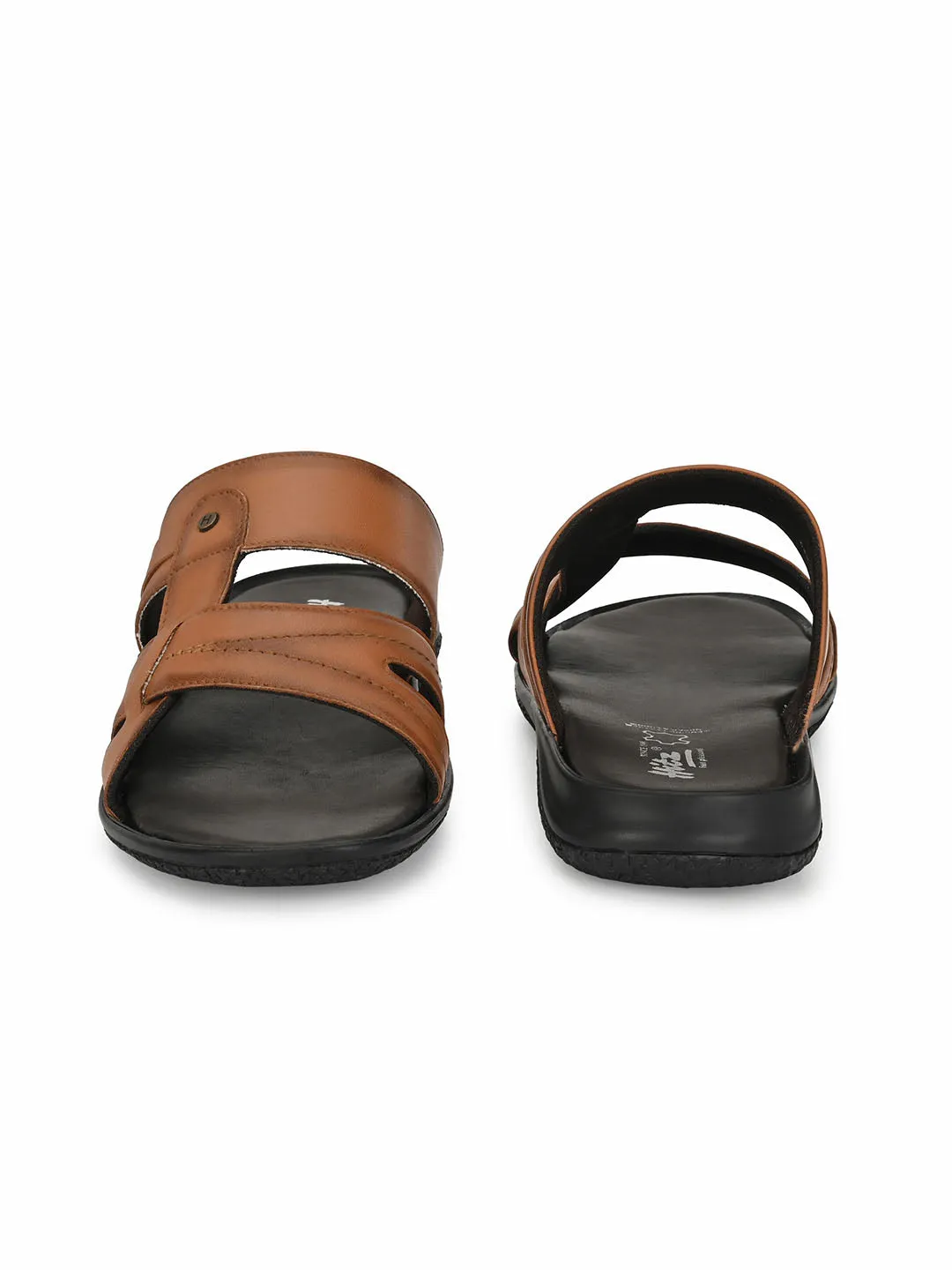 Hitz Men's Tan Leather Open Toe Slippers