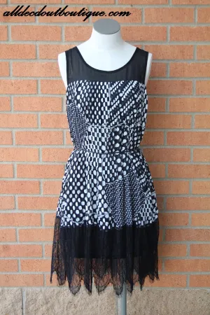 Ina | Black and White Polka Dot Lace Midi Dress