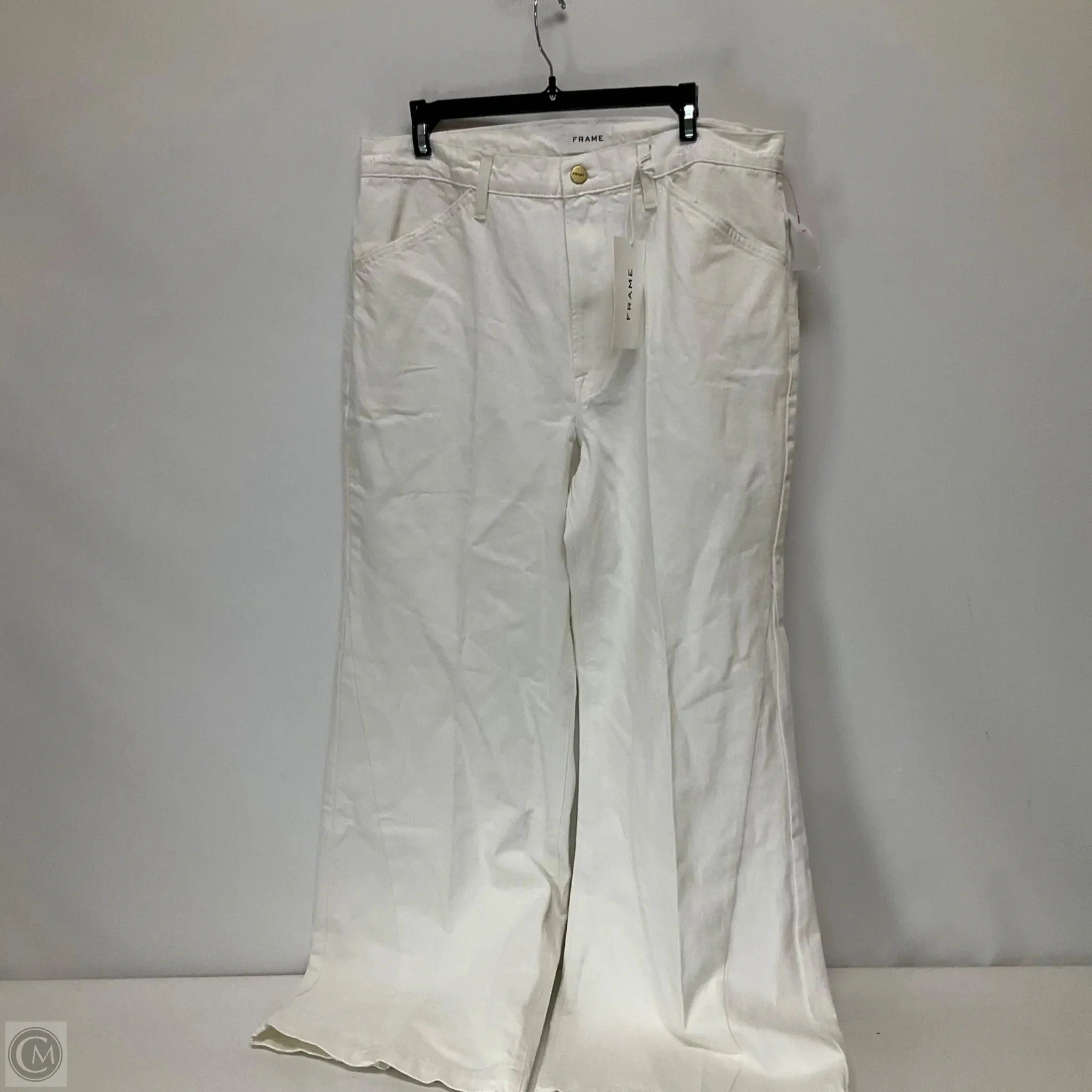 Jeans Wide Leg By Frame In White Denim, Size: 14