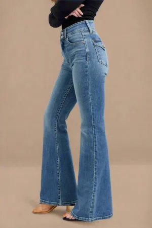 JUDY BLUE High Waist Two Button Flare With Button Flap Pockets